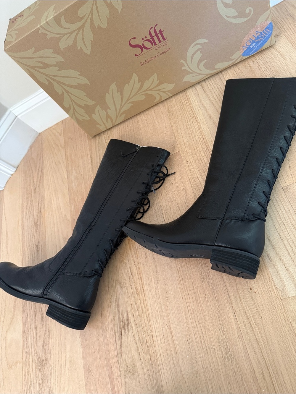 Sofft Black Lace-Up Tall Riding Boots